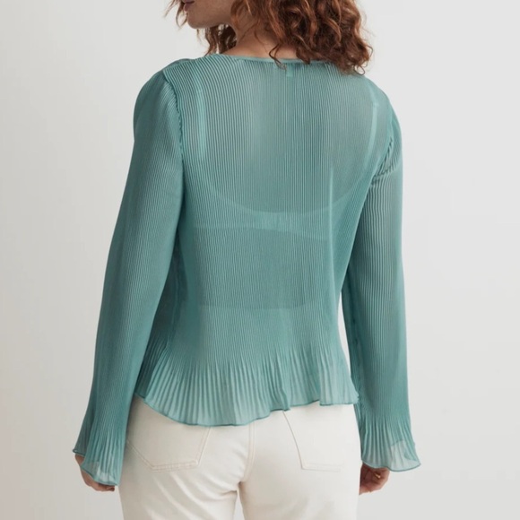NWT Madewell Pleated Flare-Sleeve Top in Summer Breeze Blue Green Small - Picture 2 of 4